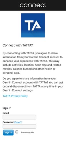 「Garmin Connect」ログイン画面